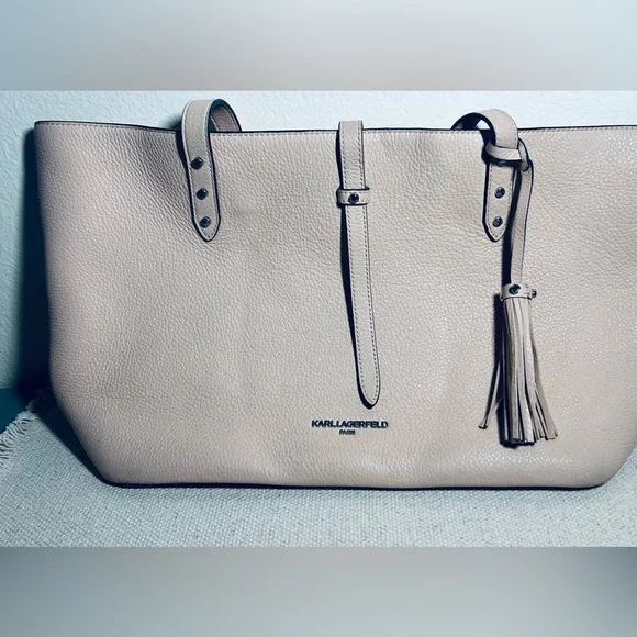 Karl Lagerfeld “Toby” Blush Pink Leather Tote with Tassel Charm - Picture 4 of 16